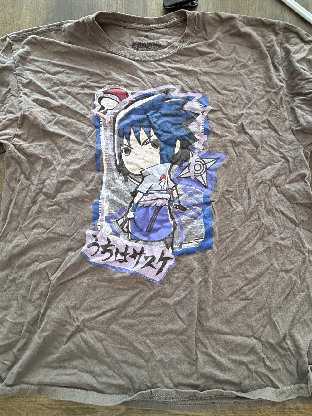 Men's Brown Short-Sleeve Graphic Tee with Anime Character